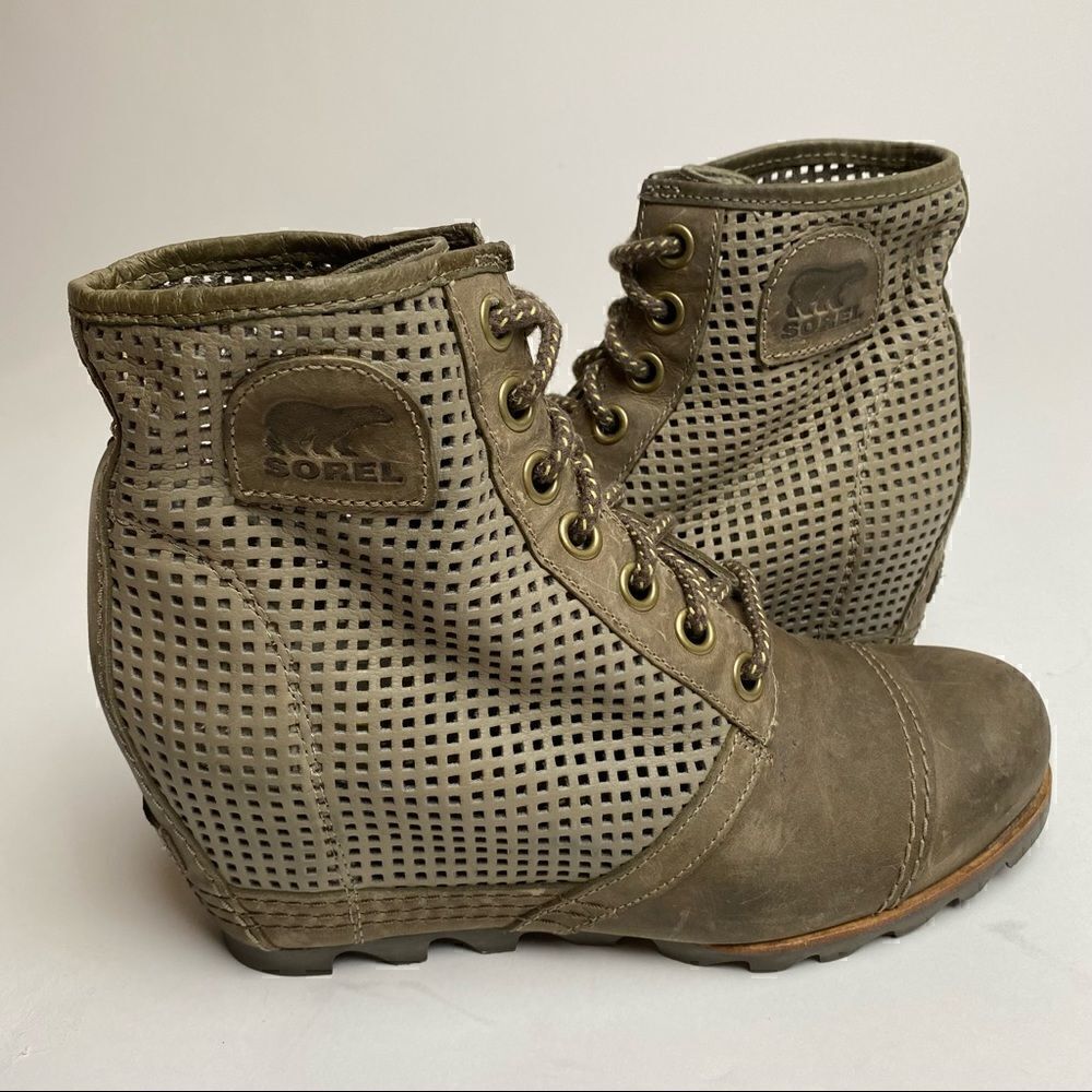 Sorel PDX Lace Wedge Lexie Wedge Peatmoss Green Grey 9